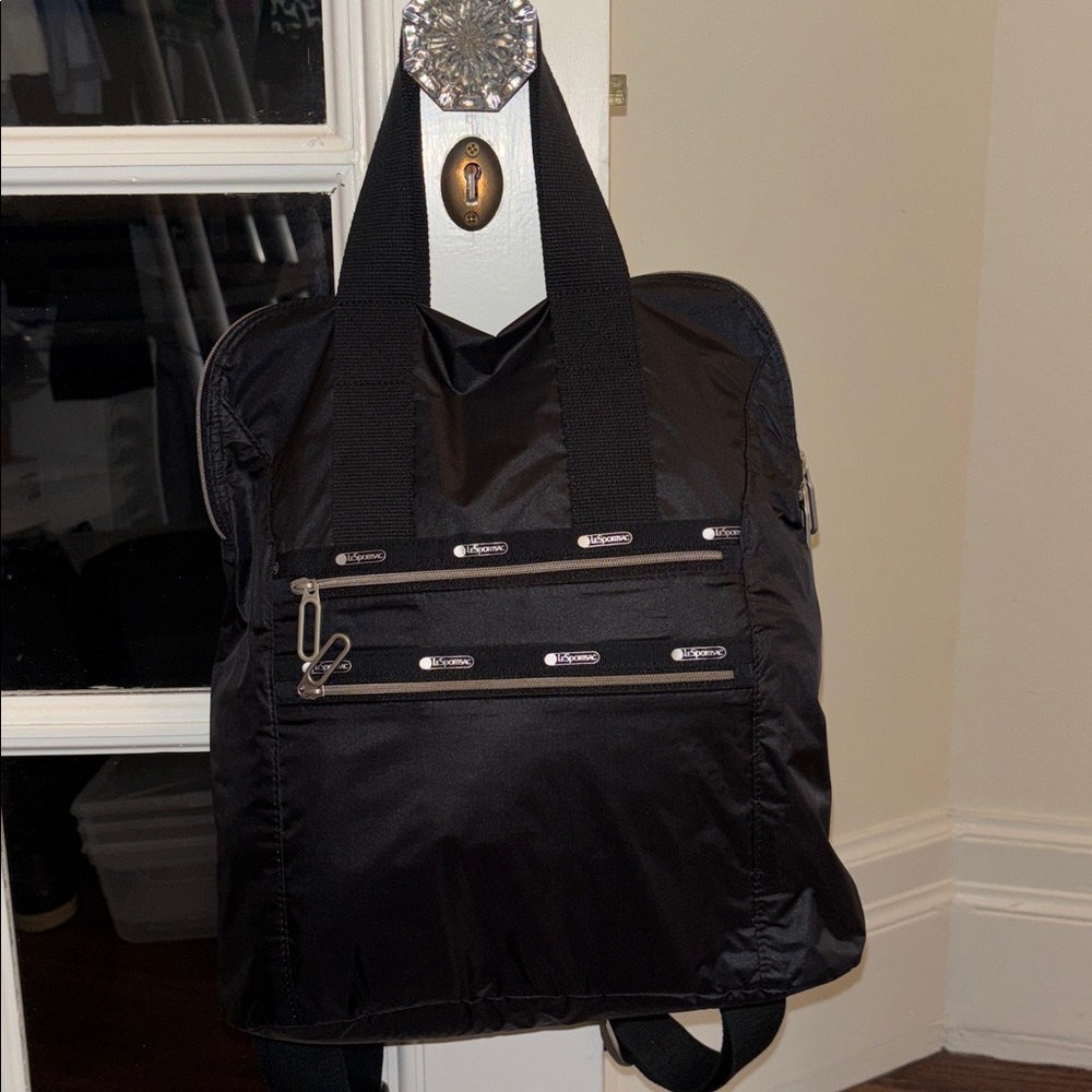 LeSportsac Essential Commuter 2-Way Backpack Bag Black Lightweight Top Handle